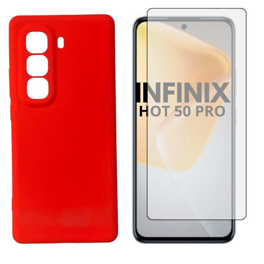 Cover + 3D Glass Film Compatible With Infinix Hot 50 Pro - Red - View 1
