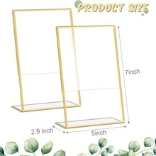 6个5英寸x7英寸L型金色亚克力标牌架，菜单展示架，适用于婚礼桌号、自助餐、宣传册等。 - 透明色 - 查看 4