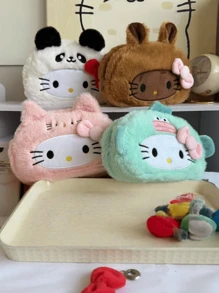 Sanrio 1 pezzo Astuccio per matite di Hello Kitty, design carino, borsa con cerniera in poliestere morbido per scuola e ufficio, organizer per cancelleria, borsa per articoli da toeletta, borsa per il trucco