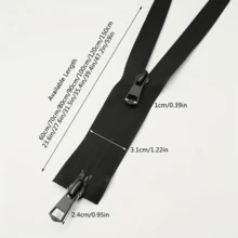 5# Nylon Invisible Two-Way Separating Waterproof Zipper - Self-Locking Black Waterproof Zipper, Suitable For Jackets, Coats, Down Jackets, Ski Wear, Tents, Backpacks, Etc.
