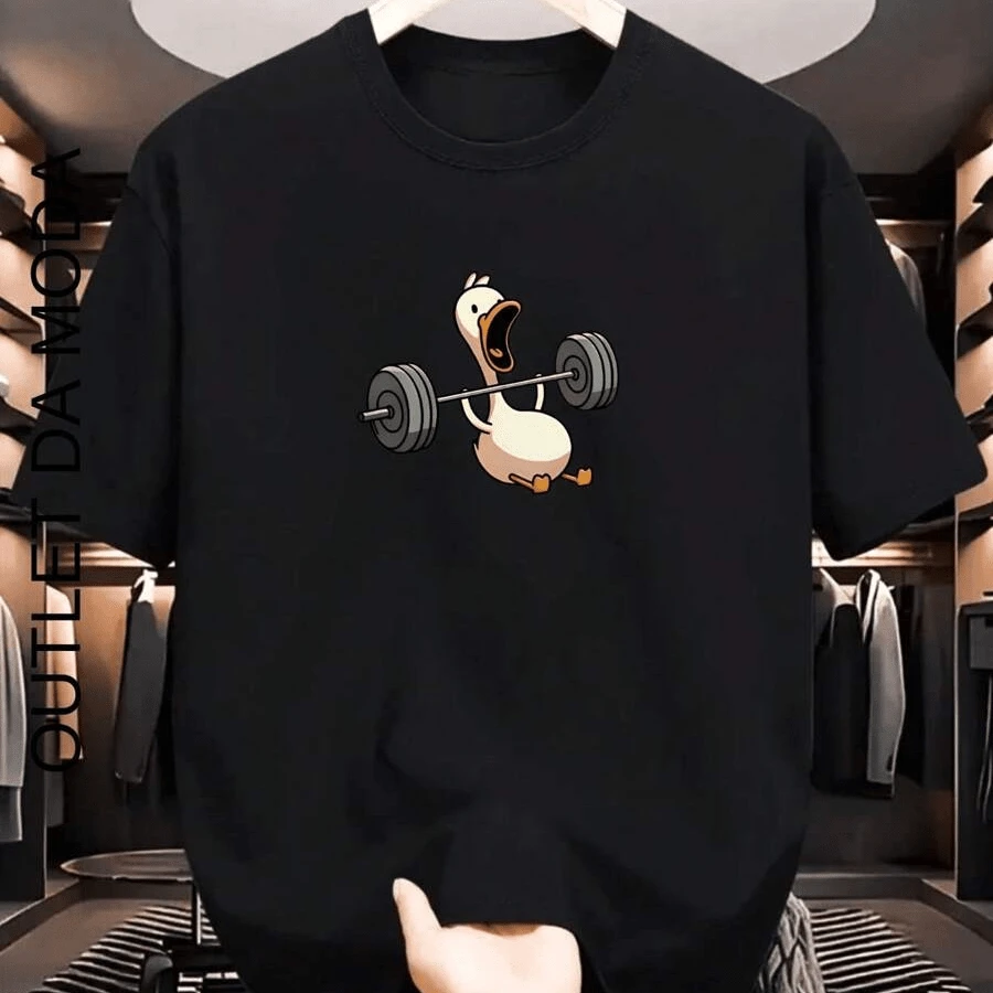 Men's Duck Gym T-Shirt 100% Cotton Plus Size Oversized Shirt Premium Streetwear Blouse - 黑色 - 查看 1