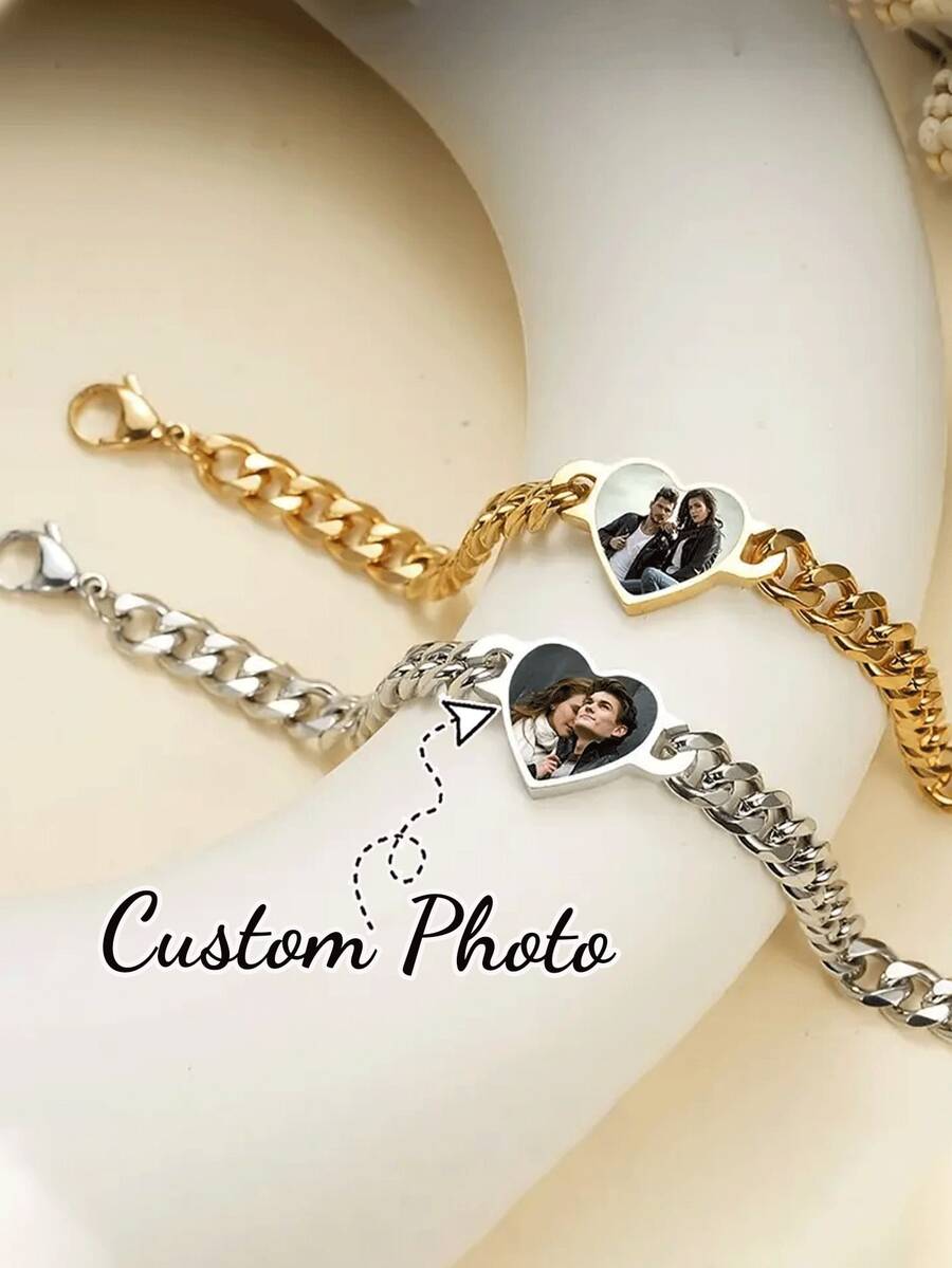 2pcs Personalized Carved Heart Name Bracelet | Matching Couple And Friendship Gift, Valentine's Day Gift, Sister Gift, Gift For Boyfriend, Girlfriend, Anniversary, Best Friend, Wedding