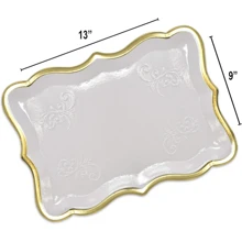 10pcs 9" X 13" Elegant White With Gold Rim Disposable Paper Plates, White Rectangular Disposable Paper Plates With Gold Trim, Suitable For Dessert Display, Dining Table Parties, Banquets And Other Occasions, Elegant Design, Can Be Used To Hold Paper Cupcake Liners, Birthday Parties, Weddings, Bridal Showers, Picnics, And Everyday Home Use. - White Food Card Hot Stamping Varnish - View 5