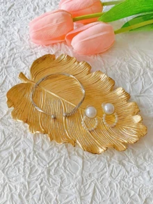 1pc European Light Luxury Tray Ornaments Gold Metal Leaf Shape Small Tray Jewelry Tray Earring Necklace Storage Tray Jewelry Tray - Multicolor - View 9