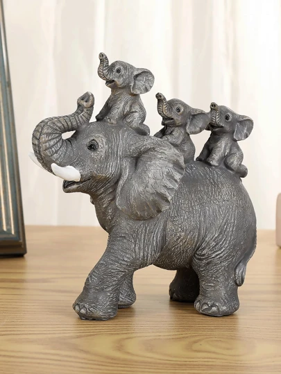 Estatua decorativa de elefante lindo, con significado auspicioso, elefante cargando 3 elefantes bebés, adorno, regalo elegante para amantes de los elefantes, adecuado para sala de estar, dormitorio, oficina y otros espacios