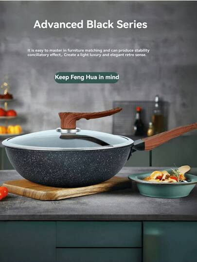 1pc Vintage Style Non-Stick Wok, Suitable For Home Cooking, Frying, Stir-Frying, Stewing, Boiling, Compatible With Multiple Stove Types (Universal Packaging)