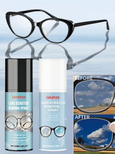jakehoe Lens Cleaning Spray, Anti-Fog, Clear Vision Lens Cleaning, Portable Spray, Eyeglass Cleaning Accessories, Lens Scratch Removal Cleaner, Lens Scratch Removal Spray, Lens Restoration, Lens Scratch Remover, Eyeglass Lens Haze Repair Solution, Anti-Fog Eyeglass Cleaning Spray