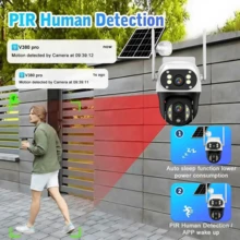 1 台太阳能供电 WIFI IP 摄像机 - 12MP 超高清双镜头三屏、350°PTZ 旋转、AI 跟踪、彩色夜视、10 倍变焦、双向音频、PIR 运动检测、智能警报提醒、IP66 防水、无线室外/室内安全摄像头，适用于家庭、办公室、庭院、农场、宠物监控，带移动应用程序，太阳能充电 - 白色 - 查看 3