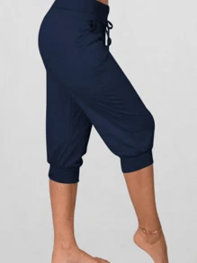 Womens Capri Yoga Pants Loose Drawstring Pajama Pants Lounge Joggers Pants With Pockets