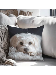 1 件现代马耳他犬印花枕套，45.72x45.72 厘米，双面，可机洗，拉链式涤纶抱枕套，适用于沙发和长沙发，农舍装饰，沙发枕套 - 彩色 - 查看 13