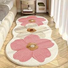 Tappeto d'area floreale nordico in peluche - Morbido, lavabile, tappeto decorativo antiscivolo con fiori rosa e beige per camera da letto, soggiorno o ingresso, tappeto da salotto | Design floreale nordico | Fondo antiscivolo, tappeto d'area da salotto, perfetto per l'autunno, Ognissanti, Natale | Decorazione per la stanza, tappeto d'area, tappeto da camera da letto, tappeto da cucina, decorazione per la casa, zerbino da ingresso, tappeto da bagno