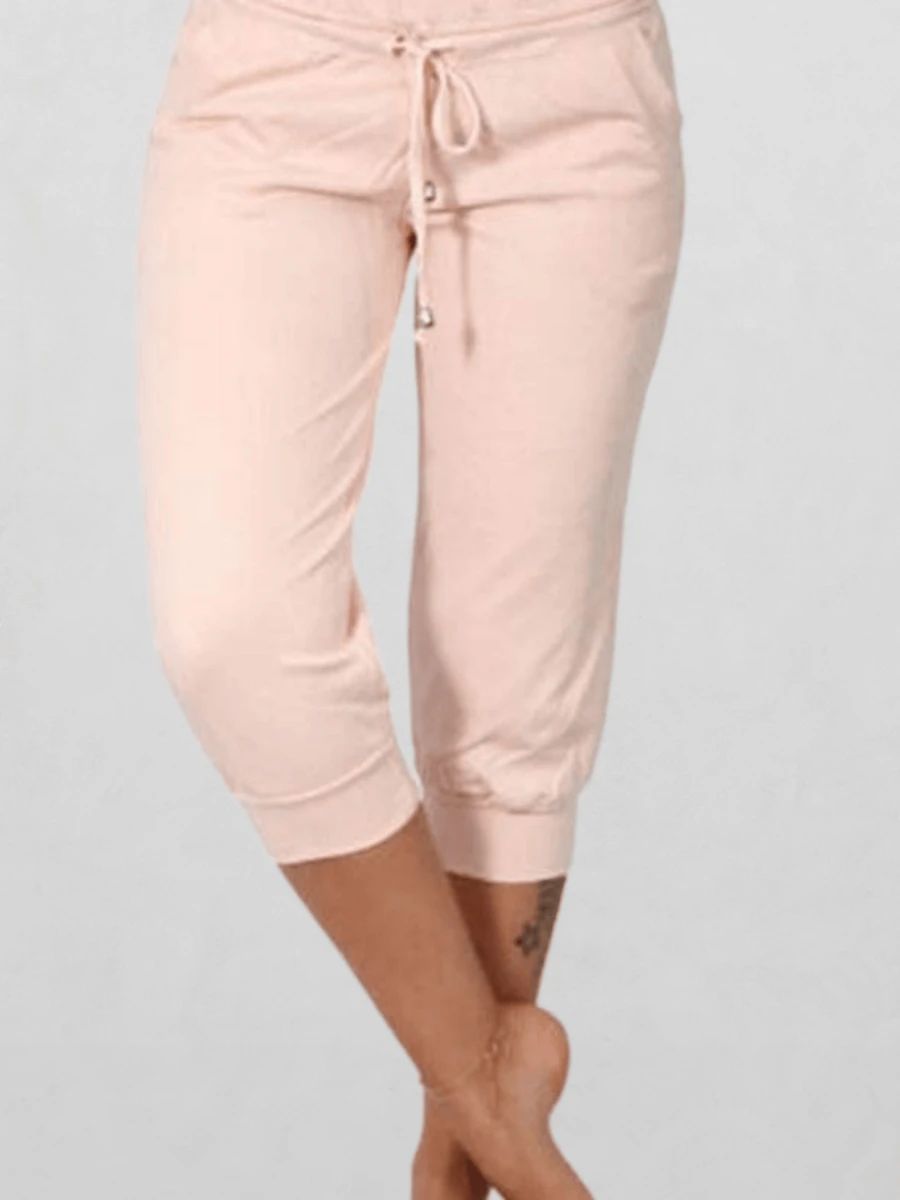 Womens Capri Yoga Pants Loose Drawstring Pajama Pants Lounge Joggers Pants With Pockets - Hồng - Xem 1