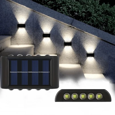 10 luces solares LED con iluminación hacia arriba y hacia abajo, impermeables para exteriores, aplique nórdico moderno que se ilumina con sensor de luz solar, accesorio de iluminación exterior negro montado en la pared para casa, jardín, porche (luz blanca, 1 pieza) Decoración de otoño Decoración del hogar Decoración para exteriores