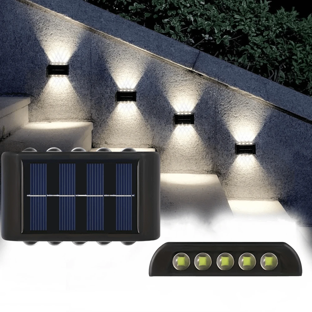 10LED 太陽能上下照戶外防水壁燈，現代北歐風，附陽光感應器，黑色外牆燈，適用於房屋、花園、門廊（白光，1件），秋季裝飾，室內外裝飾