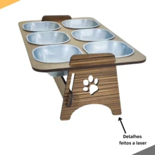 Comedouro Com 6 Tigelas Elevado Para Cães e Gatos Com Tampas - Marrom - Visão 6