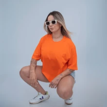 Unisex Oversized T-Shirt With Graffiti Bear Print, Loose Wide Blouse, Round Neck, Women's, Men's, Streetwear Style, Street Fashion - Orange - View 3