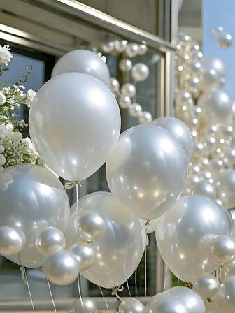 10 piezas Globos blancos de perla, adecuados para cumpleaños, bodas, San Valentín, Acción de Gracias, Día de la Madre, Halloween, Navidad, Año Nuevo, ceremonia de inauguración, temporada de graduación, decoración del hogar, decoración con globos, fiesta con globos, utilería fotográfica, fondo fotográfico, decoración de naturaleza muerta