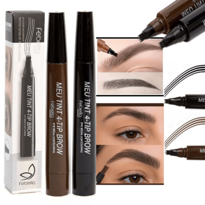 Kit Caneta Sobrancelha e Barba Fio a Fio Natural A Prova Dágua Preto e Marrom 24H Febella