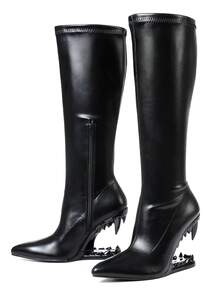 Women's Knee High Boots With Sculpted Tooth Heel, Pointed Toe Design, Futuristic Cyberpunk Style Perfect For Party Or Streetwear Looks,Punk Street Fashion,Halloween\Christmas Party Wear - màu đen - Xem 2