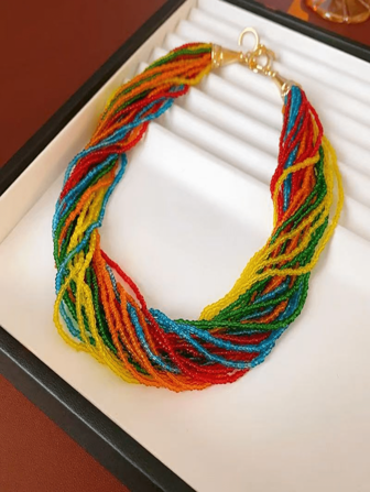 New European And American Style Bohemian Multi-Layer Rice Beads Hand-Made Beaded Woven Necklace Necklace Casual And Versatile Party Fashion Accessories For Friends Gifts
