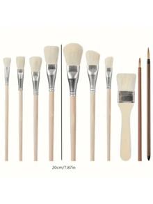 10pcs Ceramic Glazed Brush Set, Acrylic Painting Mop Brush Combo, Goat Hair Mixed Mop Brush Suitable For Acrylic Painting, Ceramic, Gold Leaf,For School Supplies,Back To School - White - View 2