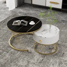 Elegant Nesting Coffee Table: Marble Look, Gold Decor, Side Table With Drawers - Set Of 2 - 預設 - 查看 2