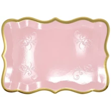 10pcs 9" X 13" Elegant Pink And Gold Rim Disposable Serving Trays White Rectangle Dioposable Paper Plates With Gold Rim Border For Dessert Display Table Parties Disposable Paper Cardboard In Elegant Shape For Platters Cupcake Display Birthday Party Weddings Bridal Shower Picnic Family Daily Use - Pink Food Card Hot Stamping Varnish - View 6