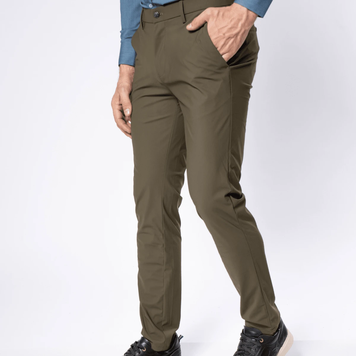 Premium Lycra Tech Comfort Tailored Dress Pants - Verde militar - Ver 1