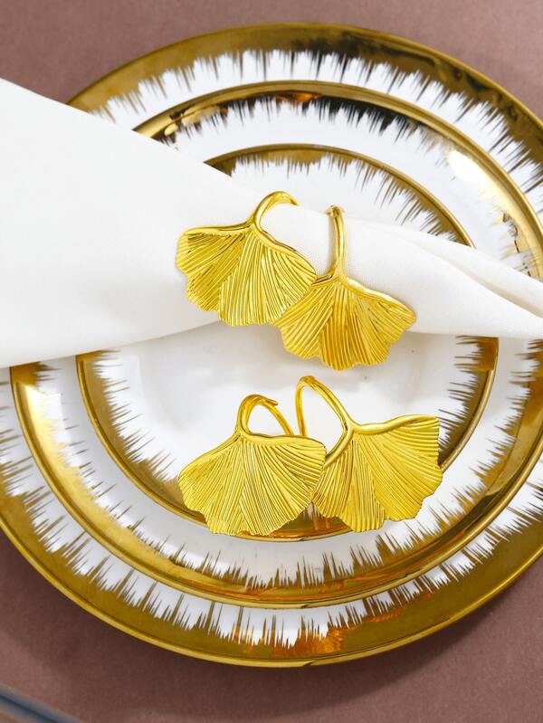 4-50 pièces/set Anneaux de serviette en feuille de ginkgo doré, décoration de table pour mariage en plein air, fête, repas quotidien