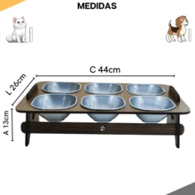 Comedouro Com 6 Tigelas Elevado Para Cães e Gatos Com Tampas - Marrom - Visão 3