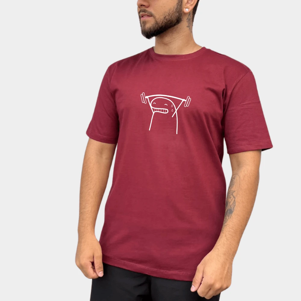 Unisex Cotton T-Shirt Printed Flork Fitness Slim Blouse Straight Cut Round Neck Short Sleeve Men's Workout Gym