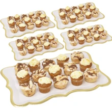 10pcs 9" X 13" Elegant White With Gold Rim Disposable Paper Plates, White Rectangular Disposable Paper Plates With Gold Trim, Suitable For Dessert Display, Dining Table Parties, Banquets And Other Occasions, Elegant Design, Can Be Used To Hold Paper Cupcake Liners, Birthday Parties, Weddings, Bridal Showers, Picnics, And Everyday Home Use. - White Food Card Hot Stamping Varnish - View 3