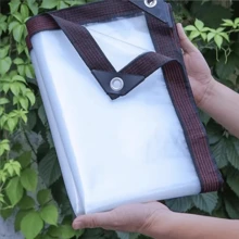 1件/多尺寸透明PE防水布，带加固孔眼，适用于户外花园防雨罩、庭院透明防水布、植物遮盖和露营。