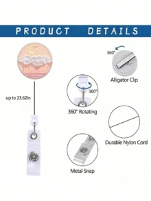 3 件花朵和天空可爱徽章夹，可伸缩卷轴徽章，适合教师、学生、医生、护士、办公室礼品、学校用品、返校 - 粉色 - 查看 3