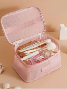 1 夏季旅行粉色网眼化妆包有5种款式化妆品收纳袋，大容量便携透明旅行洗漱包，适合开学季去海滩和学生 - 彩色 - 查看 10