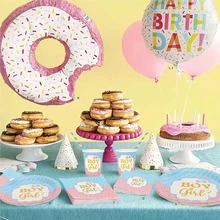 Juego de vajilla para fiesta de revelación de género Jonvell para 16 invitados: Platos, vasos, servilletas, pajitas y mantel de papel para niño o niña