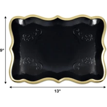 10个9英寸×13英寸优雅白色金边一次性纸盘，白色长方形一次性纸盘，带金色镶边，适合甜点展示、餐桌派对、宴会和其他场合，设计优雅，可用于盛放纸杯蛋糕衬垫，生日派对、婚礼、新娘送礼会、野餐和日常家庭使用。 - 黑色食品卡燙金光油 - 查看 5
