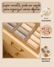 Organizador de Gavetas Kit com 3 Acrílico com 6 Divisórias Porta joias, Porta acessórios, Porta objetos de escritório - Transparente - Visão 6