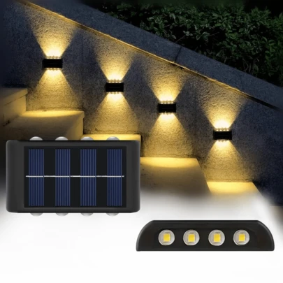 1个8颗LED太阳能双照明户外防水壁灯，现代北欧风格，阳光感应器，黑色外墙安装灯，适用于房屋、花园、门廊（暖光）