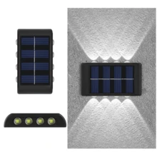 8 Lâmpadas de LED Contas de Energia Solar para Cima e para Baixo Luz Externa À Prova d'Água, Moderna Luminária Nórdica Ilumina a Luz do Sol Externa com Sensor, Fixação de Luz Externa Preta na Parede para Casa, Jardim, Varanda (Luz Branca, 1 Peça) - 8LED-luz branca - Visão 6