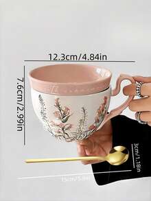 1 Set Vintage Pastoral Style Pink Windchime Flower Coffee Cup & Saucer With Lid, Large Capacity Water Mug, Suitable For Home, Office, Souvenirs, Gifts, Birthday, Dessert Shop, Afternoon Tea, Party, Dorm, Gifting Friends - 粉色 - 查看 2