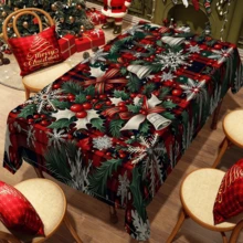 1pc Rectangular Tablecloth, Fresh Winter Theme Tablecloth | Christmas Season Healing Dining Table, Party Atmosphere Setter, Suitable For Daily Home Living Room Dining Room, Outdoor Picnic, Theme Events, Lightweight And Washable, Can Be Used Indoors/Outdoors