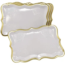 10pcs 9" X 13" Elegant White With Gold Rim Disposable Paper Plates, White Rectangular Disposable Paper Plates With Gold Trim, Suitable For Dessert Display, Dining Table Parties, Banquets And Other Occasions, Elegant Design, Can Be Used To Hold Paper Cupcake Liners, Birthday Parties, Weddings, Bridal Showers, Picnics, And Everyday Home Use. - White Food Card Hot Stamping Varnish - View 6