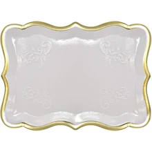 10pcs 9" X 13" Elegant White With Gold Rim Disposable Paper Plates, White Rectangular Disposable Paper Plates With Gold Trim, Suitable For Dessert Display, Dining Table Parties, Banquets And Other Occasions, Elegant Design, Can Be Used To Hold Paper Cupcake Liners, Birthday Parties, Weddings, Bridal Showers, Picnics, And Everyday Home Use. - White Food Card Hot Stamping Varnish - View 4