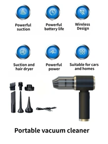 1 件[家庭和汽车使用]5000Pa 高吸力无线吸尘器，吹扫和吸尘二合一，7 合 1 礼盒装，USB 可充电，电池寿命长，缝隙清洁，沙发清洁，汽车和家居清洁工具，万圣节和圣诞节礼物 - 黑色 - 查看 4