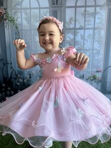 Garden Birthday Party Dress  Forest Pink Applique Butterflies Flowers -1.2.3.4 - 淺粉色 - 查看 5