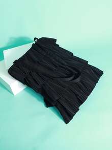Bolso de hombro con volantes estilo princesa, bolso plisado lindo, vestido con volantes de unicolor para mujeres - Negro - Ver 4