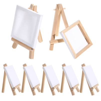 3pcs/6pcs Mini Canvas And Easel Set Mini Canvas Panels Mini Wood Easels, Canvas Size Is 4x4in; Easel Size Is 3.1x5.9in, For Kids Drawing, Oil Painting And DIY Graffiti