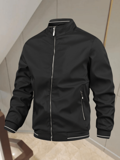 Men's Outdoor Sports Casual Fashion Business Stand Collar Jacket With Zipper Pockets, Thickened Jacket Suitable For Hiking, Fishing, Running, Casual Outdoor, Dining, Travel, Great Gift For Boyfriend, Husband, Father