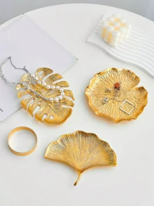 1pc European Light Luxury Tray Ornaments Gold Metal Leaf Shape Small Tray Jewelry Tray Earring Necklace Storage Tray Jewelry Tray - Multicolor - View 5
